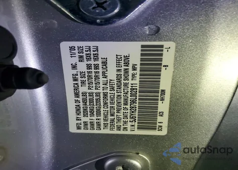 2006 Honda Element Ex z USA, uszkodzony, nr VIN 5J6YH28796L002811